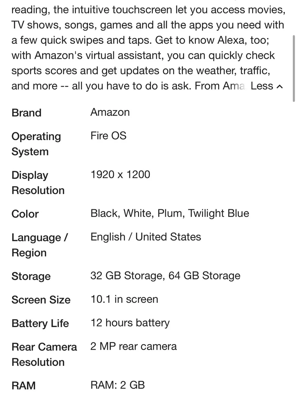 Amazon Kindle Fire - Color Plum